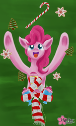 Size: 1746x2884 | Tagged: safe, artist:clouddg, pinkie pie, earth pony, pony, g4, candy cane, christmas, clothes, cookie, female, scarf, solo