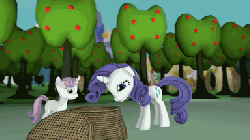 Size: 384x216 | Tagged: safe, rarity, sweetie belle, ponies: the anthology 3, g4, 3d, animated, basket, close-up, female, parody, source filmmaker, the worst possible thing