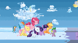 Size: 384x216 | Tagged: safe, applejack, fluttershy, pinkie pie, princess cadance, rainbow dash, rarity, shining armor, spike, twilight sparkle, changeling, ponies: the anthology 3, g4, animated, curtains, mane seven, mane six, paper mario, parody