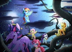 Size: 2200x1600 | Tagged: safe, artist:rainbowjune, applejack, fluttershy, pinkie pie, rainbow dash, rarity, twilight sparkle, alicorn, pony, g4, princess twilight sparkle (episode), black vine, elements of harmony, female, mane six, mare, twilight sparkle (alicorn)