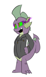 Size: 880x1472 | Tagged: safe, artist:php120, king sombra, spike, dragon, g4, clothes, evil, evil spike, jacket, male, older, older spike, simple background, solo, teenage spike, teenaged dragon, teenager, the right-hand dragon, transparent background, tumblr