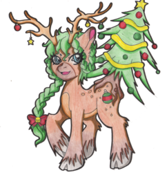 Size: 587x606 | Tagged: safe, artist:calavera-garbancera, oc, oc only, deer, original species, augmented tail, christmas tree, solo, tree