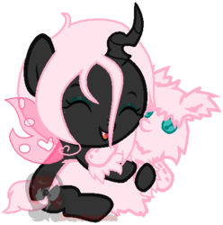 Size: 461x465 | Tagged: safe, artist:ipandacakes, oc, oc only, oc:pomf puff, changeling, hybrid, changeling oc, cute, eyes closed, heart, interspecies offspring, magical lesbian spawn, offspring, parent:oc:fluffle puff, parent:queen chrysalis, parents:canon x oc, parents:chrysipuff, pink changeling, simple background, transparent background, vector, watermark