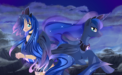 Size: 1000x615 | Tagged: safe, artist:the0ne-u-lost, princess luna, human, g4, anime, human ponidox, humanized, light skin, manga, tailed humanization, winged humanization