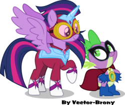 Size: 4931x4152 | Tagged: safe, artist:vector-brony, spike, twilight sparkle, alicorn, pony, g4, power ponies (episode), absurd resolution, alternate hairstyle, female, humdrum costume, mare, masked matter-horn costume, power ponies, simple background, transparent background, twilight sparkle (alicorn), vector