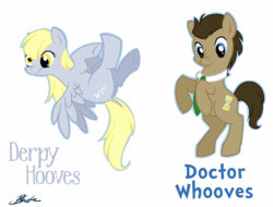 Size: 1051x800 | Tagged: safe, artist:caycowa, derpy hooves, doctor whooves, time turner, pegasus, pony, g4, female, mare, necktie, rearing