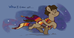 Size: 1349x700 | Tagged: safe, artist:caycowa, doctor whooves, time turner, earth pony, pony, g4, clothes, doctor who, fourth doctor, fourth doctor's scarf, male, ponified, scarf, solo, striped scarf, the doctor