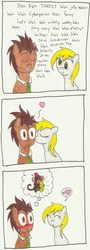 Size: 1077x2977 | Tagged: safe, artist:captainaki13, derpy hooves, doctor whooves, time turner, monkey, pegasus, pony, g4, blushing, comic, cute, dialogue, female, happy, heart, kissing, male, mare, necktie, ship:doctorderpy, shipping, straight, surprise kiss, thought bubble, traditional art