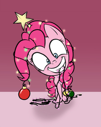 Size: 1000x1261 | Tagged: safe, artist:narbarnar, pinkie pie, g4, big head, christmas, christmas lights, female, holiday, solo, stars