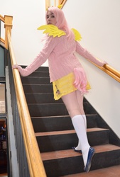 Size: 2805x4140 | Tagged: safe, artist:lochlan o'neil, fluttershy, human, g4, clothes, cosplay, irl, irl human, photo, socks, solo, sweater, sweatershy, tail