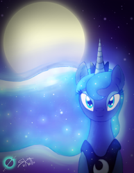 Size: 900x1165 | Tagged: safe, artist:scottfraser, princess luna, g4, backlighting, female, glowing mane, moon, solo