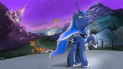 Size: 1920x1080 | Tagged: safe, artist:hajijack520, princess luna, oc, g4, crying, fire