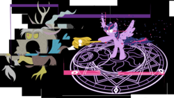 Size: 1920x1080 | Tagged: safe, artist:unmarkedbrony, discord, twilight sparkle, alicorn, pony, g4, cardcaptor sakura, female, mare, twilight scepter, twilight sparkle (alicorn)