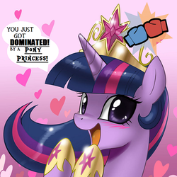 Size: 550x550 | Tagged: safe, artist:johnjoseco, edit, twilight sparkle, alicorn, pony, g4, blushing, boxing gloves, bust, cute, dominated, element of magic, female, happy, heart, looking at you, mare, open mouth, portrait, pretty princess, smiling, solo, team fortress 2, tf2 spray, twilight sparkle (alicorn)