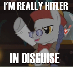 Size: 500x461 | Tagged: safe, uncle curio, g4, magic duel, adolf hitler, glasses, image macro, male, meme, solo