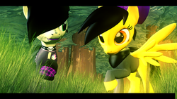 Size: 900x506 | Tagged: safe, artist:midnightmint-1, oc, oc only, oc:palette, pegasus, pony, 3d, cinnamon, clothes, forest, gmod, goth, hair over one eye, piercing