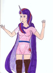 Size: 2370x3236 | Tagged: safe, artist:sentinel28a, twilight sparkle, human, g4, dungeons and dragons, female, horn, horned humanization, human-twilightsparkle, humanized, light skin, solo, traditional art