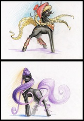 Size: 3500x5066 | Tagged: safe, artist:dragonademetal, granny smith, octavia melody, g4, corrupted, nightmare, nightmare granny smith, nightmare octavia, nightmarified, traditional art