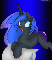 Size: 2218x2560 | Tagged: safe, artist:qcryzzy, artist:zev, nightmare moon, alicorn, pony, g4, female, missing accessory, pillow, solo, stupid sexy nightmare moon