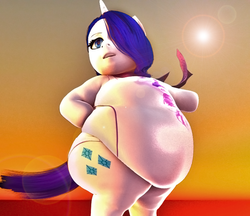 Size: 822x710 | Tagged: safe, artist:eggo81194, artist:heckfan, rarity, semi-anthro, g4, 3d, belly, clothes, fat, female, obese, render, solo, swimsuit, uncanny valley