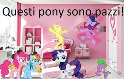 Size: 598x381 | Tagged: safe, artist:louisharry1d, applejack, fluttershy, pinkie pie, rainbow dash, rarity, spike, twilight sparkle, g4, asterix, image macro, irl, italian, mane six, photo, ponies in real life, pun, quality, spqr, these ponies are crazy, translated in the comments