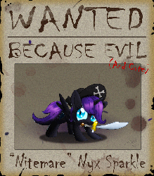 Size: 800x912 | Tagged: safe, artist:lionheartcartoon, oc, oc only, oc:nyx, alicorn, pony, animated, cute, mouth hold, pirate, solo, sword, toy sword, wanted, wanted poster, weapon