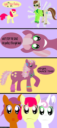 Size: 1025x2291 | Tagged: safe, artist:wlyteth, apple bloom, cheerilee, dance fever, scootaloo, sweetie belle, g4, hearts and hooves day (episode), 80s, 80s cheerilee, comic, cutie mark crusaders, disco, hearts and hooves day, the perfect stallion, too flashy