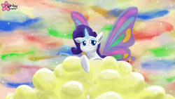 Size: 3840x2160 | Tagged: safe, artist:clouddg, rarity, pony, unicorn, g4, cloud, cloudy, female, flying, glimmer wings, mare, solo, wings