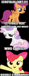 Size: 685x1794 | Tagged: safe, apple bloom, scootaloo, sweetie belle, g4, cutie mark crusaders, image macro