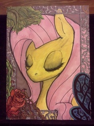 Size: 500x667 | Tagged: safe, artist:sparkafterdark, fluttershy, g4, eyes closed, female, photo, portrait, solo, traditional art