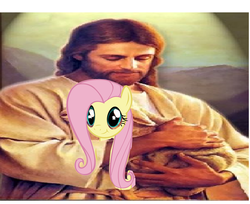 Size: 2608x2128 | Tagged: safe, fluttershy, sheep, g4, jesus christ, religion