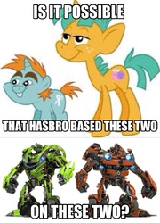 Size: 1494x2075 | Tagged: safe, snails, snips, pony, robot, unicorn, g4, bayformers, hasbro, meme, mudflap, reference, revenge of the fallen, skids, spot the difference, transformers