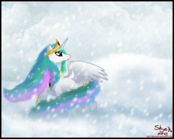 Size: 900x720 | Tagged: safe, artist:skyecraft, princess celestia, g4, female, snow, snowfall, solo