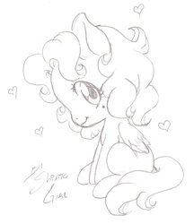 Size: 1013x1171 | Tagged: safe, artist:shinta-girl, oc, oc only, oc:shinta pony, heart, lineart, monochrome, solo, traditional art