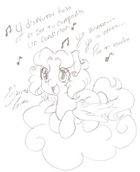 Size: 1484x1829 | Tagged: safe, artist:shinta-girl, oc, oc only, oc:shinta pony, cloud, monochrome, solo, spanish