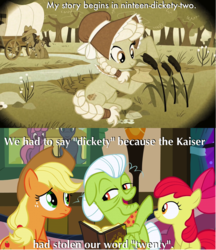 Size: 901x1041 | Tagged: safe, edit, edited screencap, screencap, apple bloom, applejack, granny smith, prairie tune, apple family reunion, family appreciation day, g4, flashback, image macro, male, the simpsons, young granny smith, younger