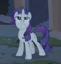 Size: 890x934 | Tagged: safe, screencap, rarity, castle mane-ia, g4, season 4, angry, faic, female, frown, leaves, solo, twig, upset