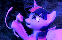 Size: 1015x650 | Tagged: safe, artist:pika-robo, twilight sparkle, alicorn, mew, pony, g4, 3d, bipedal, crossover, cute, eyes closed, gmod, happy, hoof hold, hug, open mouth, pokémon, smiling, spread wings, twilight sparkle (alicorn)