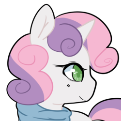 Size: 800x800 | Tagged: safe, artist:pegacornss, sweetie belle, pony, unicorn, g4, clothes, female, filly, foal, horn, portrait, scarf, simple background, solo, transparent background