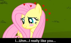 Size: 768x465 | Tagged: safe, fluttershy, g4, blushing, bronybait, female, heart, solo