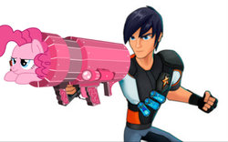 Size: 799x498 | Tagged: safe, pinkie pie, g4, eli shane, gun, slugterra