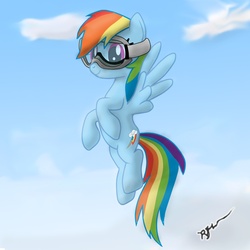 Size: 1200x1200 | Tagged: safe, artist:scratch42, rainbow dash, g4, female, flying, goggles, solo