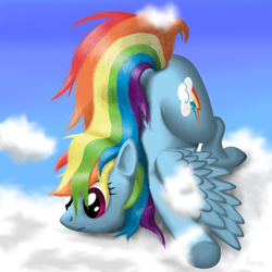 Size: 1024x1024 | Tagged: safe, artist:the1xeno1, rainbow dash, g4, cloud, cloudy, crash, face down ass up, female, solo