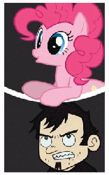 Size: 220x352 | Tagged: safe, artist:mixermike622, pinkie pie, pink fluffy unicorns dancing on rainbows, g4, angry, animated, breaking the fourth wall, dan, dan vs, female, male