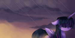 Size: 900x460 | Tagged: safe, artist:loyaldis, twilight sparkle, g4, crying, female, rain, solo, twilight sparkle (alicorn)