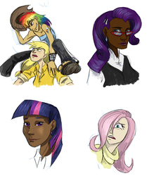 Size: 700x765 | Tagged: safe, artist:mlpendlessnight, applejack, fluttershy, rainbow dash, rarity, twilight sparkle, human, g4, clothes, dark skin, glasses, humanized, light skin, sweater, sweatershy