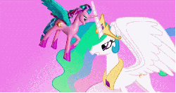 Size: 621x328 | Tagged: safe, artist:toucanldm, princess celestia, g4, animated, blue wings, colored wings, electronic toy, female, fight, irl, photo, pinklestia, slap, superman meets my little pony, toy, wings