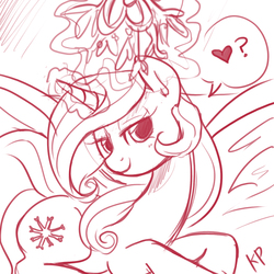 Size: 1500x1500 | Tagged: safe, artist:kinkypinkie, oc, oc only, oc:peppermint snowflake, pony, christmas, female, heart, lineart, mare, mistletoe, monochrome, solo, sultry