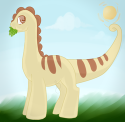 Size: 449x438 | Tagged: safe, artist:magicmunster, cutesaurus, oc, oc only, dinosaur, sauropod, eating, grass, herbivore, pony friends, solo, thrak