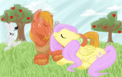 Size: 1295x812 | Tagged: safe, artist:seriocomic, angel bunny, big macintosh, fluttershy, earth pony, pony, g4, male, ship:fluttermac, shipping, stallion, straight, unshorn fetlocks